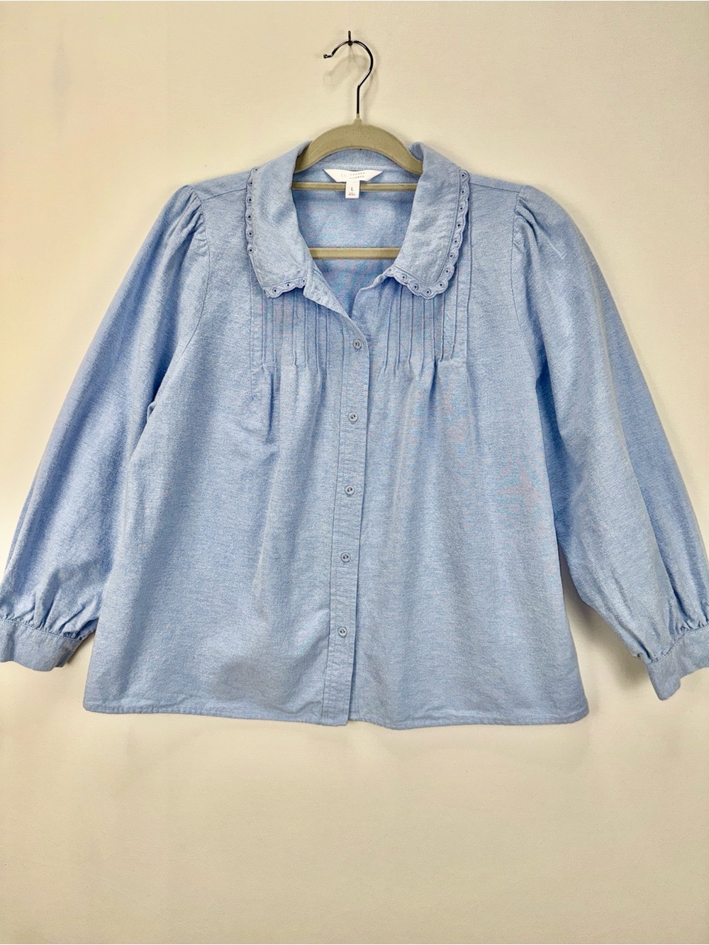 LC Lauren Conrad Sky Blue Cotton Button Front Blouse Cottage Shirt Size Large